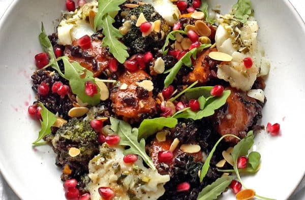 Nerone Black Rice, Quinoa With Roast Vegetables & Gremolata White Fish